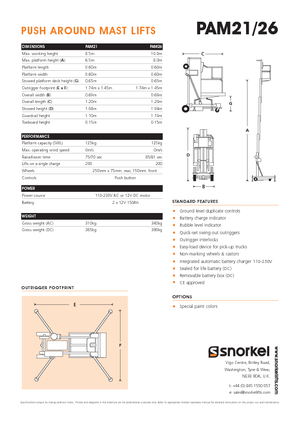 Gumikerekes vertikális emelésű munkaállványok Snorkel PAM26AC