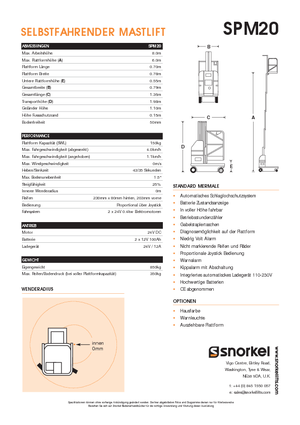 Gumikerekes vertikális emelésű munkaállványok Snorkel SPM20
