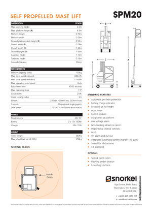 Gumikerekes vertikális emelésű munkaállványok Snorkel SPM20