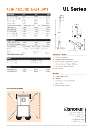 Gumikerekes vertikális emelésű munkaállványok Snorkel UL32AC
