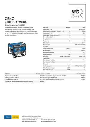 Benzines generátorok Geko ® 2801 E-A/MHBA