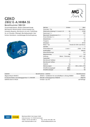 Benzines generátorok Geko ® 2802 E-A/HHBA*
