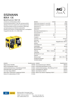 Benzines generátorok Eisemann BSKA 13 E