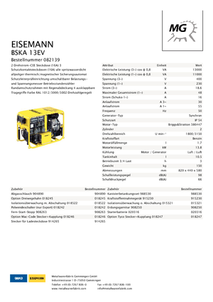 Benzines generátorok Eisemann BSKA 13 EV