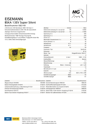 Benzines generátorok Eisemann BSKA 13 EV