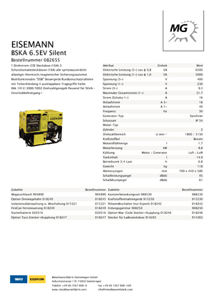 Benzines generátorok Eisemann BSKA 6.5 EV