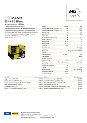 Benzines generátorok Eisemann BSKA 9 E
