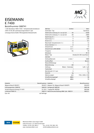 Benzines generátorok Eisemann E 7400