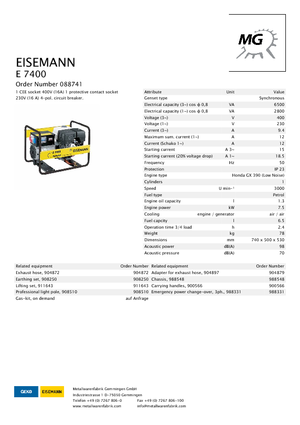 Benzines generátorok Eisemann E 7400