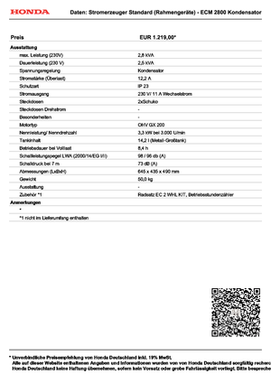 Benzines generátorok Honda ECM 2800
