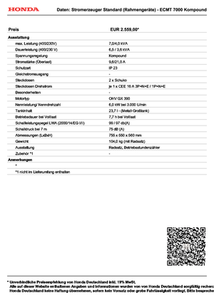 Benzines generátorok Honda ECMT 7000