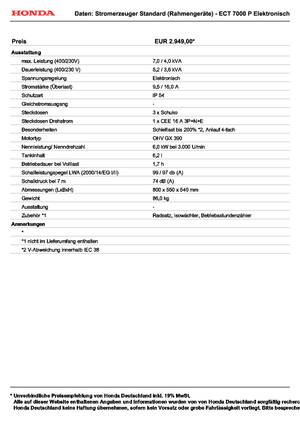 Benzines generátorok Honda ECT 7000 P