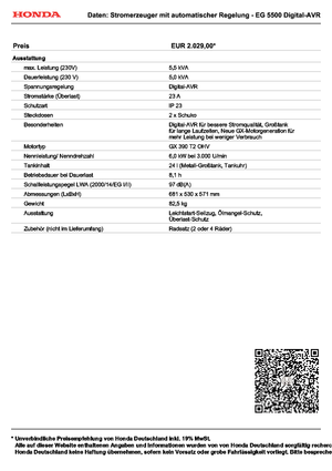 Benzines generátorok Honda EG 5500