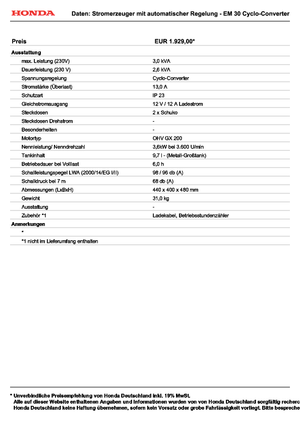 Benzines generátorok Honda EM 30