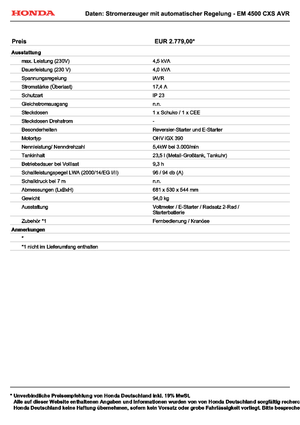 Benzines generátorok Honda EM 4500 CXS