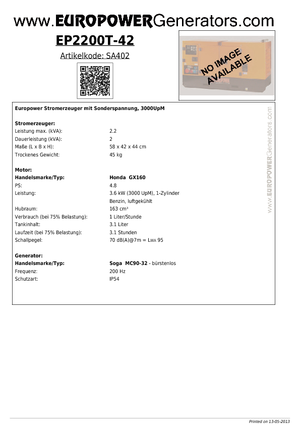 Benzines generátorok Europower EP 2200 T-42 (Soga)