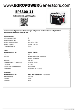 Benzines generátorok Europower EP3300-11 (MA)