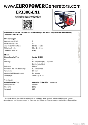 Benzines generátorok Europower EP3300-EN1 (MA)