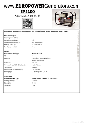 Benzines generátorok Europower EP 41000 (LS)