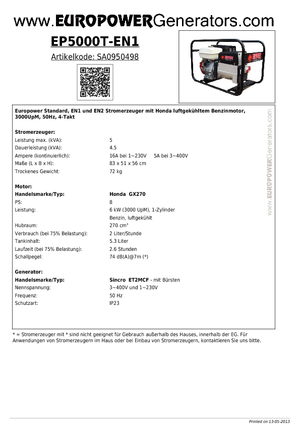 Benzines generátorok Europower EP 5000 T-EN1 (S)