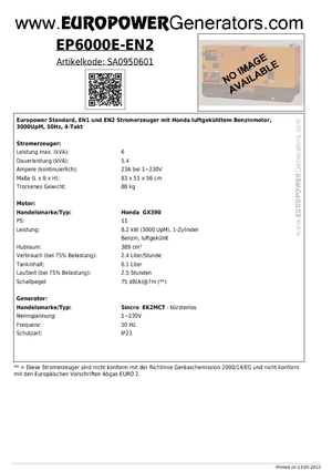 Benzines generátorok Europower EP 6000 E-EN2 (S)