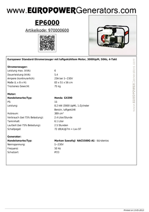 Benzines generátorok Europower EP 6000 (MS)