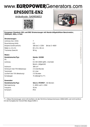 Benzines generátorok Europower EP6500TE-EN2 (S)