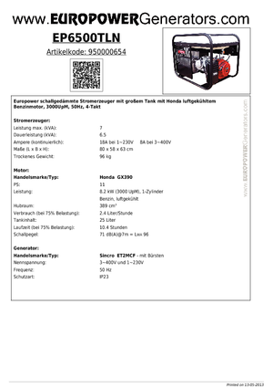 Benzines generátorok Europower EP6500TLN (S)
