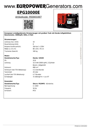 Benzines generátorok Europower EPG10000E (S)