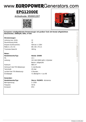 Benzines generátorok Europower EPG12000E (S)