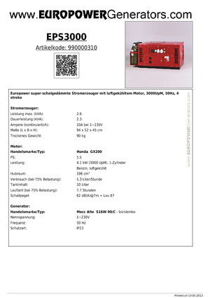 Benzines generátorok Europower EPS 3000 (MA)