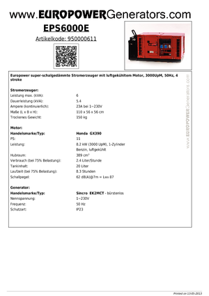 Benzines generátorok Europower EPS6000E (S)