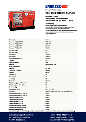 Benzines generátorok Endress ESE 1308 DBG ES Duplex Silent