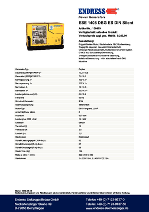 Benzines generátorok Endress ESE 1408 DBG ES DIN Silent