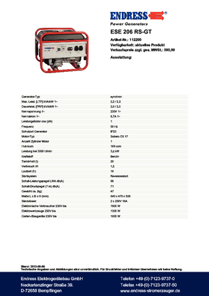 Benzines generátorok Endress ESE 206 RS-GT