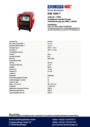 Benzines generátorok Endress ESE 4500 T Silent