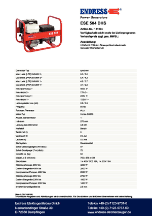 Benzines generátorok Endress ESE 504 DHS