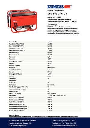 Benzines generátorok Endress ESE 506 DHS-GT