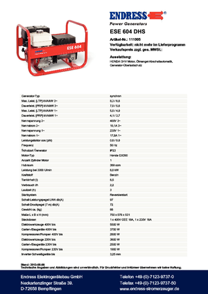 Benzines generátorok Endress ESE 604 DHS