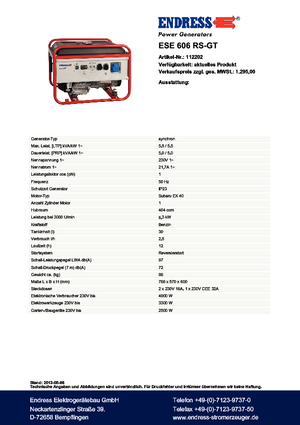 Benzines generátorok Endress ESE 606 RS-GT