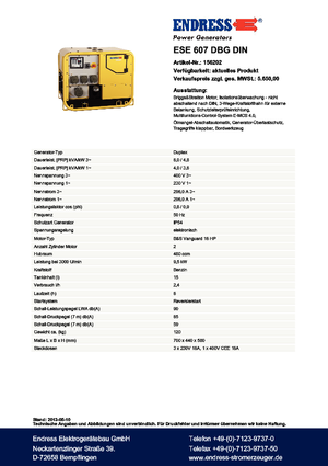 Benzines generátorok Endress ESE 607 DBG DIN