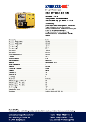 Benzines generátorok Endress ESE 957 DBG ES DIN