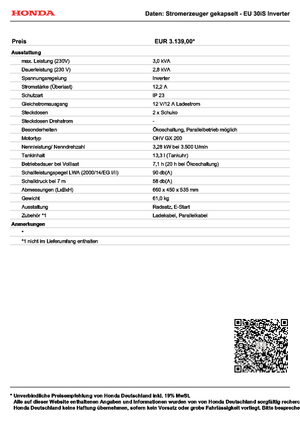 Benzines generátorok Honda EU 30is