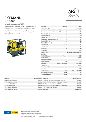 Benzines generátorok Eisemann H 10000