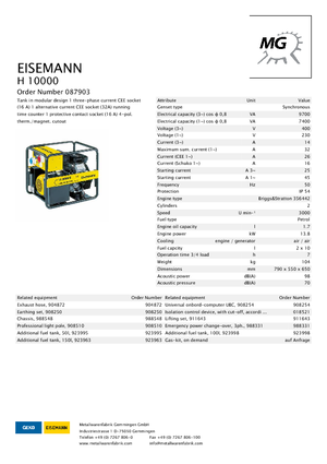 Benzines generátorok Eisemann H 10000