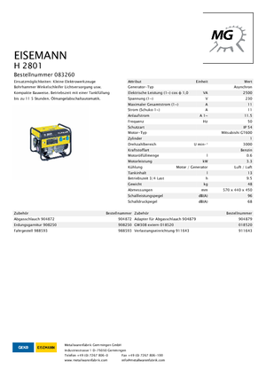 Benzines generátorok Eisemann H 2801