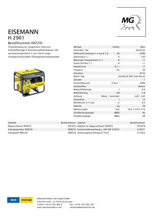 Benzines generátorok Eisemann H 2901