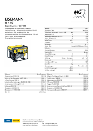 Benzines generátorok Eisemann H 4401