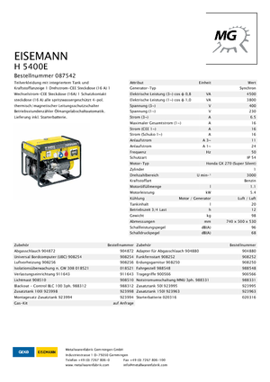Benzines generátorok Eisemann H 5400  E