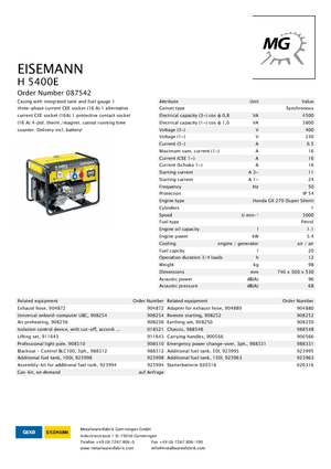 Benzines generátorok Eisemann H 5400  E